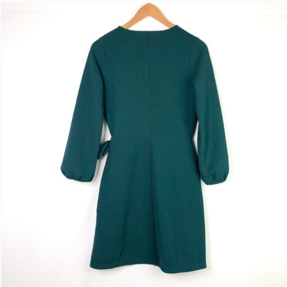 Madewell Long Sleeve Faux Wrap Dress Green Medium - Picture 5 of 7